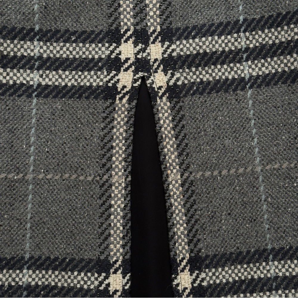 BURBERRY plaid Front-& Back Slit Wool Blend Skirt - Gray - Picture 3 of 16